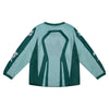 Fox Racing 180 Raid Jersey (Kids/Girls) in Melon, rear product view, with the back graphic, shoulder panels, long sleeves, and drop-tail hem. Available options—Color: Melon; Size: K-SM (Toddler), K-MD (Toddler). SKU 40677-413-KM. UPC 198571127438.