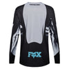 Fox Racing 360 Clutch Jersey in White/Black, rear product view, with the back graphic, shoulder panels, long sleeves, and drop-tail hem. Available options—Color: White/Black, Neon Pink; Size: SM, MD, LG, XL, 2X. SKU 40678-058-M. UPC 198571132500.