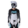 Fox Racing 360 Clutch Jersey in White/Black, close-up of the sleeve graphic and cuff, with the printed Fox artwork, mesh-knit texture, reinforced seam lines, and shaped cuff or hem. Available options—Color: White/Black, Neon Pink; Size: SM, MD, LG, XL, 2X. SKU 40678-058-2X. UPC 198571132531.