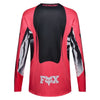 Fox Racing 360 Clutch Jersey in Neon Pink, modeled front three-quarter view, with the crew neck, long sleeves, contrasting shoulder and arm graphics, and extended rear hem on a rider. Available options—Color: White/Black, Neon Pink; Size: SM, MD, LG, XL, 2X. SKU 40678-065-L. UPC 198571127995.