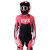Fox Racing 360 Clutch Jersey in Neon Pink, close-up of the lower hem and drop-tail panel, with the printed Fox artwork, mesh-knit texture, reinforced seam lines, and shaped cuff or hem. Available options—Color: White/Black, Neon Pink; Size: SM, MD, LG, XL, 2X.