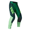 Fox Racing 180 Raid Pants in Deep Fern, front product view, with the adjustable waist, articulated knees, contrasting leg graphics, reinforced inner knees, and tapered cuffs. Available options—Color: Rust, Purple Lava, Deep Fern; Size: 28, 30, 32, 34, 36, 38. SKU 40685-D10-28. UPC 198571125069.