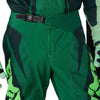 Fox Racing 180 Raid Pants in Deep Fern, close-up of the waist and hip panels, with the ratcheting waist adjuster, stretch yoke, shaped hip panel, and reinforced knee or thigh material. Available options—Color: Rust, Purple Lava, Deep Fern; Size: 28, 30, 32, 34, 36, 38. SKU 40685-D10-32. UPC 198571125083.
