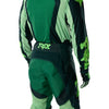 Fox Racing 180 Raid Pants in Deep Fern, close-up of the ratcheting waist closure, with the ratcheting waist adjuster, stretch yoke, shaped hip panel, and reinforced knee or thigh material. Available options—Color: Rust, Purple Lava, Deep Fern; Size: 28, 30, 32, 34, 36, 38. SKU 40685-D10-34. UPC 198571125090.
