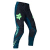 Fox Racing 180 Draft Pants in Black, front product view, with the adjustable waist, articulated knees, contrasting leg graphics, reinforced inner knees, and tapered cuffs. Available options—Color: White, Black, Sunburst; Size: 28, 30, 32, 34, 36, 38. SKU 40687-001-28. UPC 198571121863.