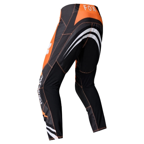 Fox Racing 180 Draft Pants in Sunburst, rear product view, with the reinforced seat, rear yoke, articulated knees, tapered legs, and lower-leg graphics. Available options—Color: White, Black, Sunburst; Size: 28, 30, 32, 34, 36, 38. SKU 40687-460-30. UPC 198571131633.