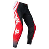 Fox Racing Flexair Thorn Pants in Red, front product view, with the adjustable waist, articulated knees, contrasting leg graphics, reinforced inner knees, and tapered cuffs. Available options—Color: Black/White, Purple Lava, Red; Size: 28, 30, 32, 34, 36, 38. SKU 40688-003-28. UPC 198571130223.
