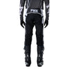 Fox Racing Flexair Thorn Pants in Black/White, rear lower-leg and cuff view, with the reinforced seat, rear yoke, articulated knees, tapered legs, and lower-leg graphics. Available options—Color: Black/White, Purple Lava, Red; Size: 28, 30, 32, 34, 36, 38. SKU 40688-018-38. UPC 198571123829.