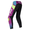 Fox Racing Flexair Thorn Pants in Purple Lava, rear product view, with the reinforced seat, rear yoke, articulated knees, tapered legs, and lower-leg graphics. Available options—Color: Black/White, Purple Lava, Red; Size: 28, 30, 32, 34, 36, 38. SKU 40688-E07-30. UPC 198571129487.