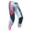 Fox Racing Flexair Arc Pants in Ice Blue, front product view, with the adjustable waist, articulated knees, contrasting leg graphics, reinforced inner knees, and tapered cuffs. Available options—Color: Yellow, Ice Blue, Chili; Size: 28, 30, 32, 34, 36, 38. SKU 40689-231-28. UPC 198571126486.