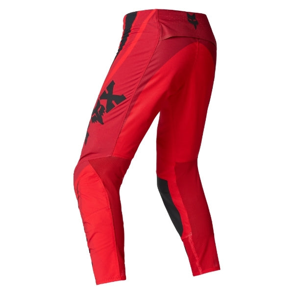 Fox Racing Flexair Arc Pants in Chili, rear product view, with the reinforced seat, rear yoke, articulated knees, tapered legs, and lower-leg graphics. Available options—Color: Yellow, Ice Blue, Chili; Size: 28, 30, 32, 34, 36, 38. SKU 40689-555-30. UPC 198571124444.