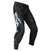 Fox Racing Flexair Apex Pants in Black, front product view, with the adjustable waist, articulated knees, contrasting leg graphics, reinforced inner knees, and tapered cuffs. Available options—Color: Black; Size: 28, 30, 32, 34, 36, 38. SKU 40690-001-28. UPC 198571133576.