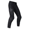 Fox Racing 180 Blackout Pants in Black, front product view, with the adjustable waist, articulated knees, contrasting leg graphics, reinforced inner knees, and tapered cuffs. Available options—Color: Black; Size: 26, 28, 30, 32, 34, 36, 38, 40, 42, 44. SKU 40693-001-26. UPC 198571121924.
