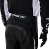 Fox Racing 180 Frame Pants in Black, rear product view, with the reinforced seat, rear yoke, articulated knees, tapered legs, and lower-leg graphics. Available options—Color: Blue, Grey/Yellow, Black, Red; Size: 26, 28, 30, 32, 34, 36, 38, 40, 42, 44. SKU 40696-001-28. UPC 198571122105.