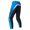 Fox Racing 180 Frame Pants in Blue, rear product view, with the reinforced seat, rear yoke, articulated knees, tapered legs, and lower-leg graphics. Available options—Color: Blue, Grey/Yellow, Black, Red; Size: 26, 28, 30, 32, 34, 36, 38, 40, 42, 44. SKU 40696-002-28. UPC 198571123935.