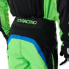 Fox Racing 180 Kawasaki Pants in Black, close-up of the ratcheting waist closure, with the ratcheting waist adjuster, stretch yoke, shaped hip panel, and reinforced knee or thigh material. Available options—Color: Black; Size: 26, 28, 30, 32, 34, 36, 38. SKU 40697-001-32. UPC 198571122051.
