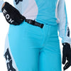 Fox Racing Flexair Thorn Pants (Womens) in Sky Blue, front product view, with the adjustable waist, articulated knees, contrasting leg graphics, reinforced inner knees, and tapered cuffs. Available options—Color: Black/Pink, Sky Blue; Size: 2, 4, 6, 8, 10, 12, 14, 16. SKU 40698-D67-2. UPC 198571131404.