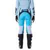 Fox Racing Flexair Thorn Pants (Womens) in Sky Blue, close-up of the ratcheting waist closure, with the ratcheting waist adjuster, stretch yoke, shaped hip panel, and reinforced knee or thigh material. Available options—Color: Black/Pink, Sky Blue; Size: 2, 4, 6, 8, 10, 12, 14, 16. SKU 40698-D67-8. UPC 198571131435.