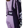 Fox Racing 180 Raid Pants (Womens) in Lavender Drift, close-up of the ratcheting waist closure, with the ratcheting waist adjuster, stretch yoke, shaped hip panel, and reinforced knee or thigh material. Available options—Color: Lavender Drift, Melon; Size: 2, 4, 6, 8, 10, 12, 14, 16. SKU 40700-F07-8. UPC 198571126868.