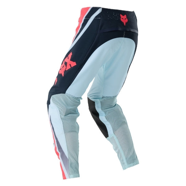 Fox Racing Flexair Arc Pants (Youth) in Ice Blue, rear product view, with the reinforced seat, rear yoke, articulated knees, tapered legs, and lower-leg graphics. Available options—Color: Ice Blue, Chili; Size: Y-22, Y-24, Y-26, Y-28. SKU 40701-231-24. UPC 198571126608.