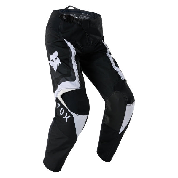 Fox Racing 180 Frame Pants (Youth) in Red, front product view, with the adjustable waist, articulated knees, contrasting leg graphics, reinforced inner knees, and tapered cuffs. Available options—Color: Blue, Grey/Yellow, Black, Red; Size: Y-22, Y-24, Y-26, Y-28. SKU 40702-003-22. UPC 198571130131.