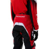 Fox Racing 180 Frame Pants (Youth) in Red, rear product view, with the reinforced seat, rear yoke, articulated knees, tapered legs, and lower-leg graphics. Available options—Color: Blue, Grey/Yellow, Black, Red; Size: Y-22, Y-24, Y-26, Y-28.