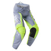 Fox Racing 180 Frame Pants (Youth) in Grey/Yellow, close-up of the waist and hip panels, with the ratcheting waist adjuster, stretch yoke, shaped hip panel, and reinforced knee or thigh material. Available options—Color: Blue, Grey/Yellow, Black, Red; Size: Y-22, Y-24, Y-26, Y-28. SKU 40702-086-26. UPC 198571126172.