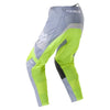 Fox Racing 180 Frame Pants (Youth) in Grey/Yellow, close-up of the ratcheting waist closure, with the ratcheting waist adjuster, stretch yoke, shaped hip panel, and reinforced knee or thigh material. Available options—Color: Blue, Grey/Yellow, Black, Red; Size: Y-22, Y-24, Y-26, Y-28. SKU 40702-086-28. UPC 198571126189.