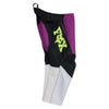 Fox Racing 180 Raid Pants (Kids) in Purple Lava, front product view, with the adjustable waist, articulated knees, contrasting leg graphics, reinforced inner knees, and tapered cuffs. Available options—Color: Rust, Purple Lava; Size: K-4 (Toddler), K-5 (Toddler). SKU 40703-E07-K4. UPC 198571129548.