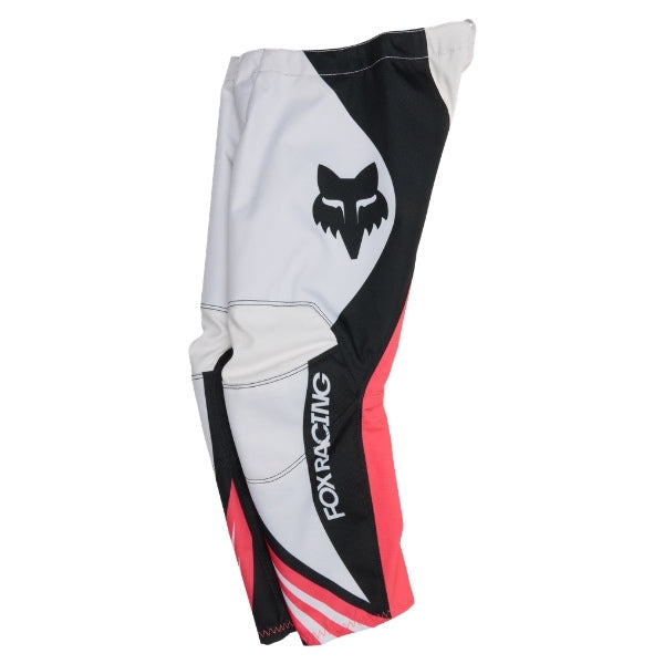 Fox Racing 180 Draft Pants (Kids) in White, rear product view, with the reinforced seat, rear yoke, articulated knees, tapered legs, and lower-leg graphics. Available options—Color: White, Sunburst; Size: K-4 (Toddler), K-5 (Toddler). SKU 40704-008-K5. UPC 198571132425.