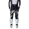 Fox Racing 360 Clutch Pants in White/Black, rear lower-leg and cuff view, with the reinforced seat, rear yoke, articulated knees, tapered legs, and lower-leg graphics. Available options—Color: White/Black, Neon Pink; Size: 28, 30, 32, 34, 36, 38. SKU 40707-058-38. UPC 198571132593.