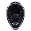 Fox Racing V1 Clutch Helmet in White/Black, underside view of the interior padding and chin opening, with the padded crown liner, cheek pads, chin opening, and retention-strap area exposed. Available options—Color: Neon Pink, White/Black; Size: XS, SM, MD, LG, XL, 2X. SKU 42140-058-2X. UPC 198571132708.