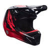 Fox Racing V1 Clutch Helmet in Neon Pink, left-side profile, with the extended visor, open face port, angular chin bar, side vents, and Fox graphics. Available options—Color: Neon Pink, White/Black; Size: XS, SM, MD, LG, XL, 2X. SKU 42140-065-XS. UPC 198571128701.
