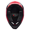 Fox Racing V1 Clutch Helmet in Neon Pink, underside view of the interior padding and chin opening, with the padded crown liner, cheek pads, chin opening, and retention-strap area exposed. Available options—Color: Neon Pink, White/Black; Size: XS, SM, MD, LG, XL, 2X. SKU 42140-065-2X. UPC 198571128756.