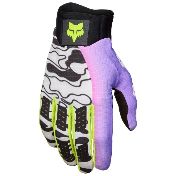 Studio photo on a white background of Fox Racing - Flexair LE Image Phantom Gloves; showing stitching detail, grip areas, and overall shape; Colors: Multi