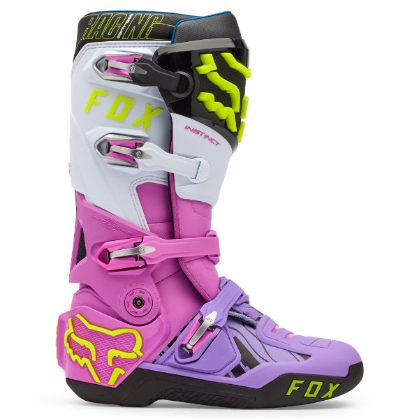 Clean studio shot of Fox Racing - Instinct LE Image Phantom Boots; showing boot profile, closure hardware, and sole tread; SKU 36365-922-9; Colors: Multi