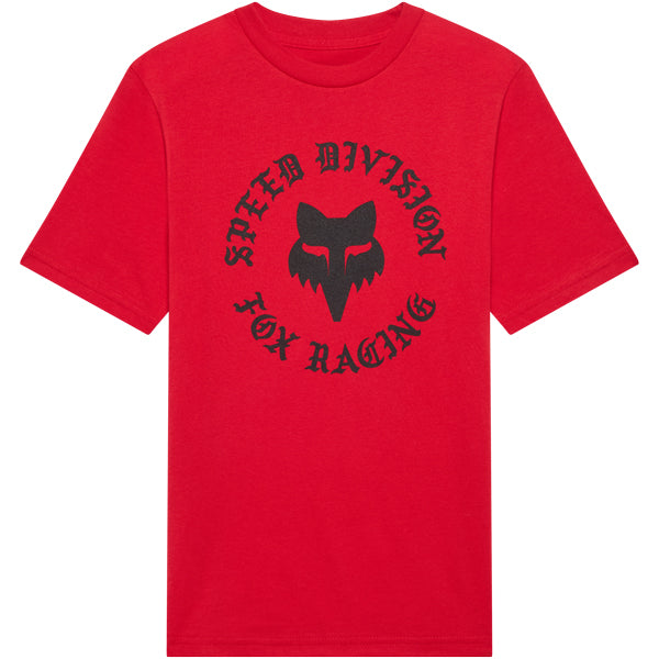 Fox Racing Badge Tee mountain bike gear in Tibetan Red detail view sku 38448-581