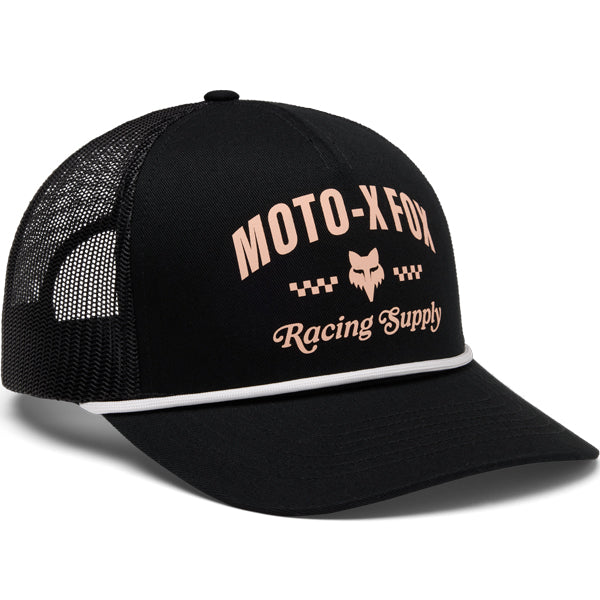 Fox Racing Supply Mesh Rope Trucker Hat mountain bike gear in Black detail view sku 38520-001