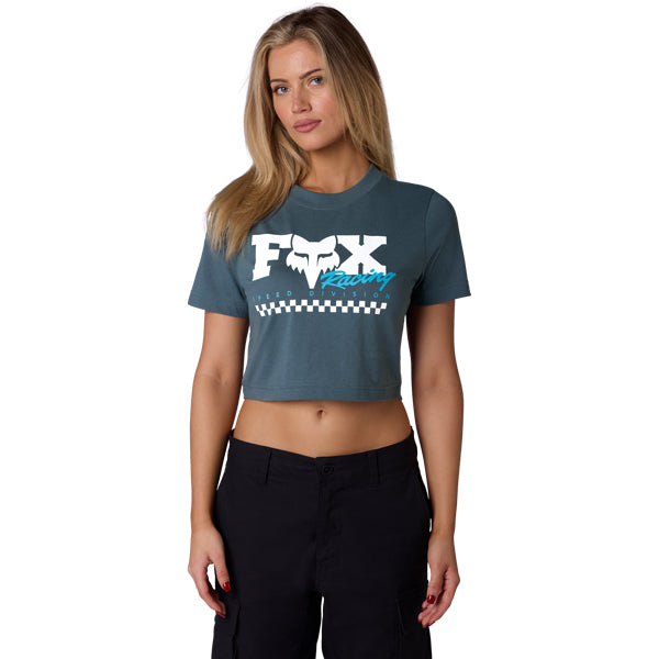 Fox Racing Checker Baby Tee mountain bike gear in Deep Cobalt detail view sku 39409-A02