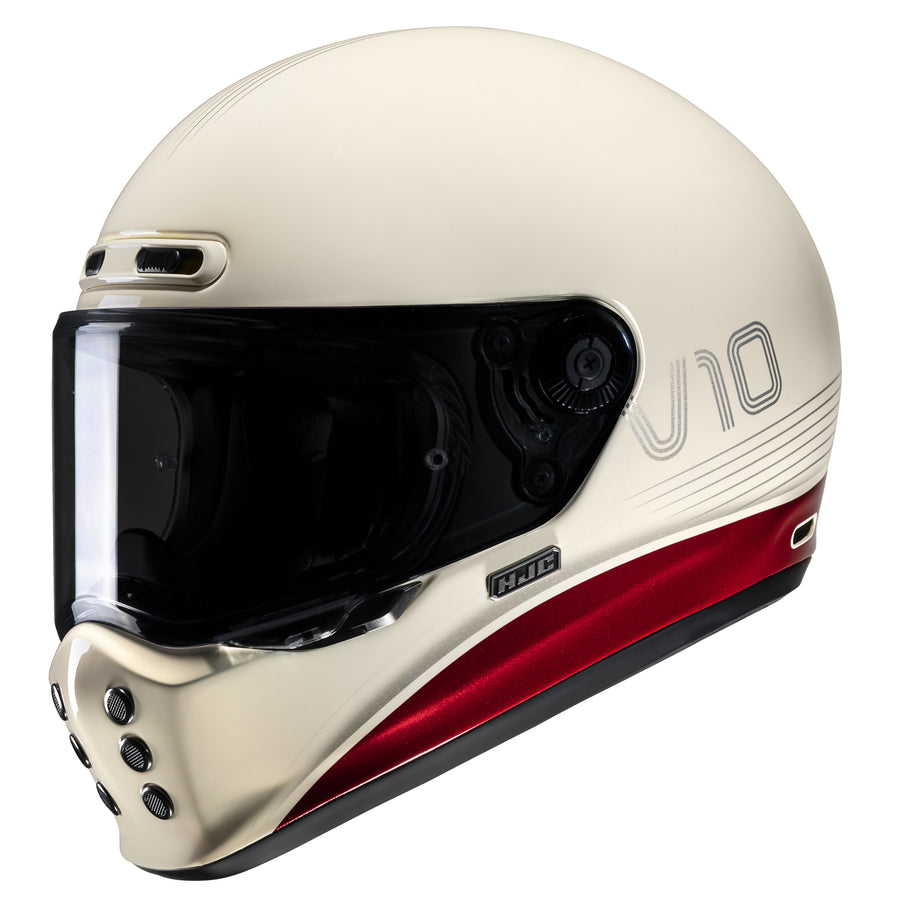 studio product photo of HJC SKU 829100103 in White/Red, sizes XS, SM, MD, LG, XL for motocross helmet, dirt bike, off road.