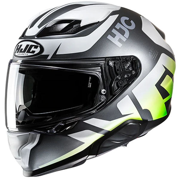 studio product photo of HJC SKU 853123403 in White/Black/Green, sizes XS, SM, MD, LG, XL for motocross helmet, dirt bike, off road.