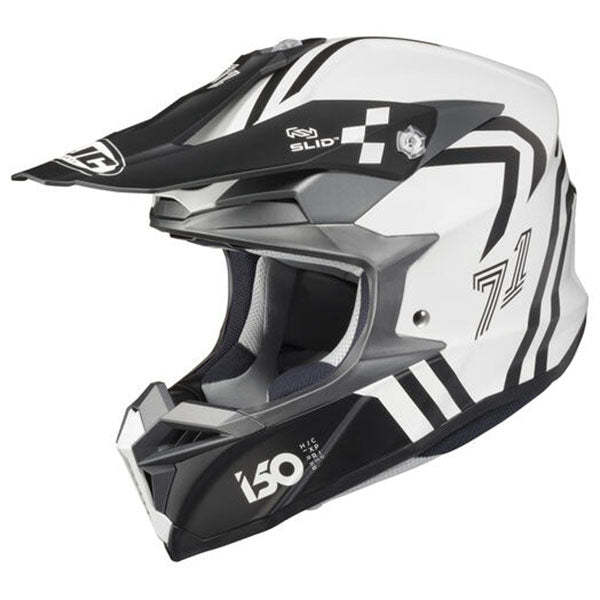 studio product photo of HJC SKU 866183003 in Black/White, sizes XS, SM, MD, LG, XL for motocross helmet, dirt bike, off road.