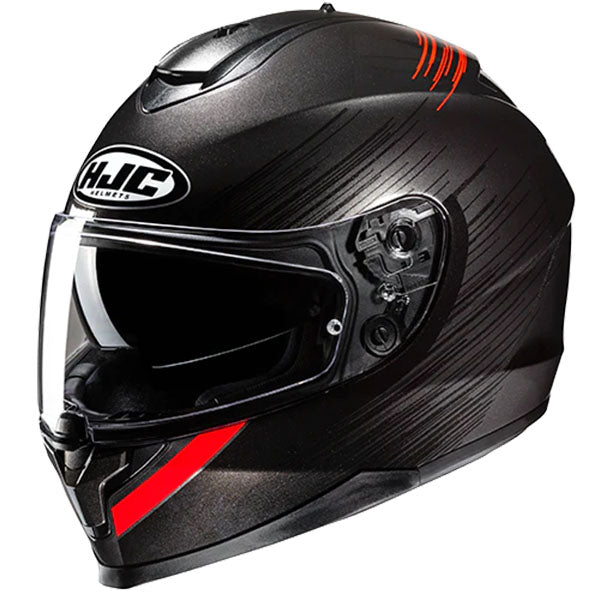 studio product photo of HJC SKU 877170103 in Black/Red, sizes XS, SM, MD, LG, XL for motocross helmet, dirt bike, off road.