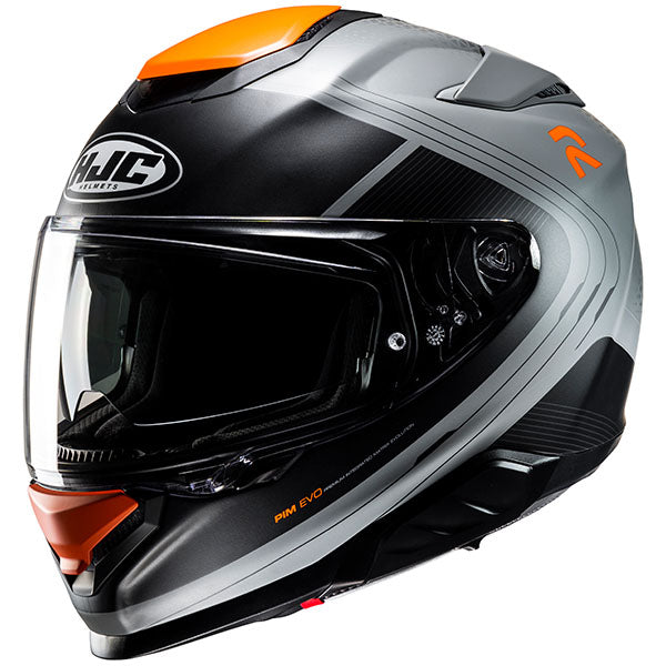 studio product photo of HJC SKU 805133703 in Grey/Orange/Black, sizes XS, SM, MD, LG, XL for motocross helmet, dirt bike, off road.