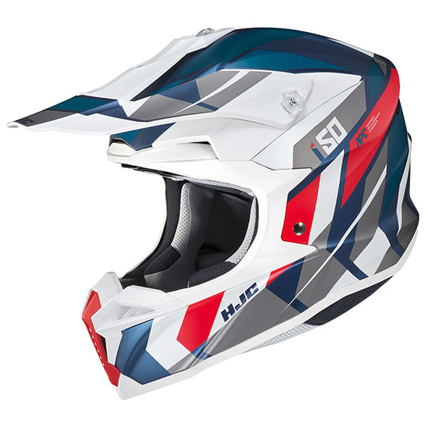 studio product photo of HJC SKU 866153104 in Red/Black, sizes XS, SM, MD, LG, XL for motocross helmet, dirt bike, off road.