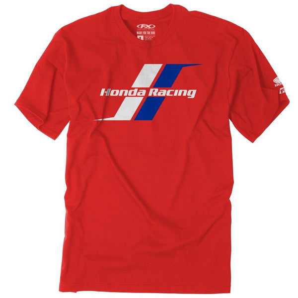 Crisp studio image on a white background of Factory Effex Honda Stripes T-Shirt; showing tee fit, printed graphics, and crew neckline; SKU 22-873