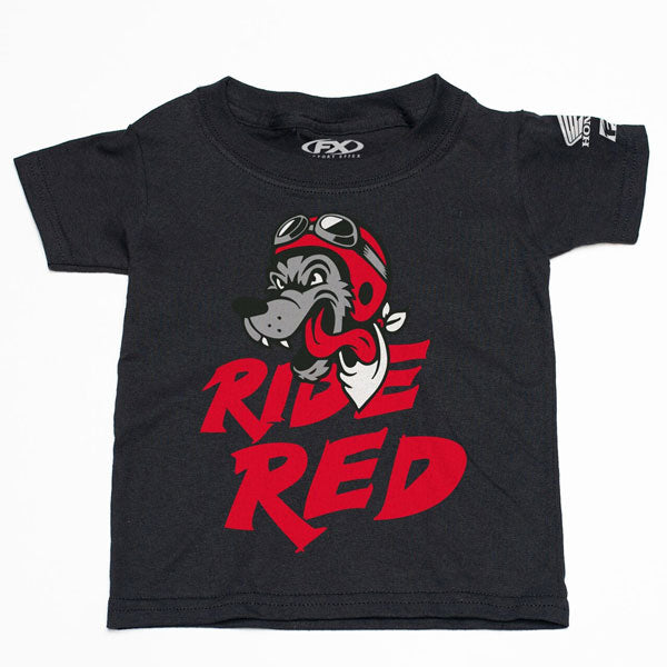 Clean studio shot of Factory Effex Honda Ride Red Wolf Tee (Toddler); showing tee fit, printed graphics, and crew neckline; SKU 23-833; Sizes: BLACK