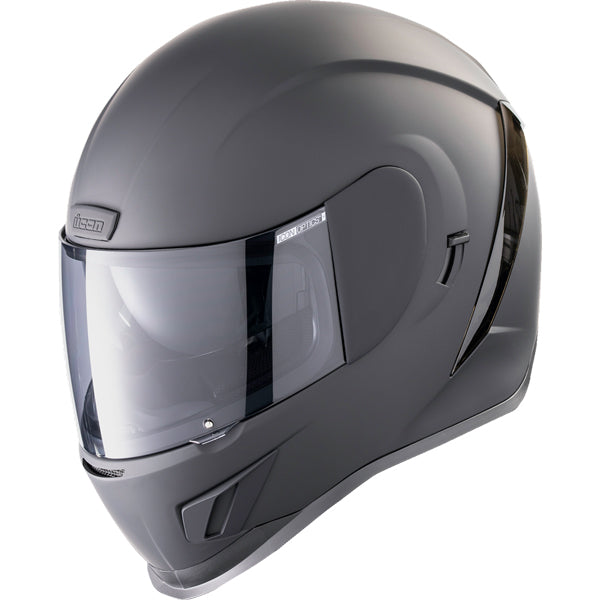 Studio photo on a white background of Icon - Airform Dark Helmet; showing helmet shell shape, vent layout, and exterior finish; SKU 0101154; Colors: Black