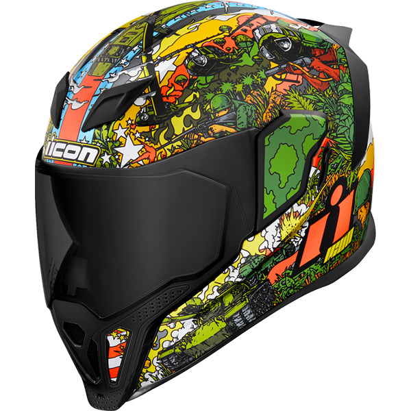 High-resolution studio image of Icon - Airflite GP23 Helmet; showing helmet shell shape, vent layout, and exterior finish; SKU 0101150; Colors: Green