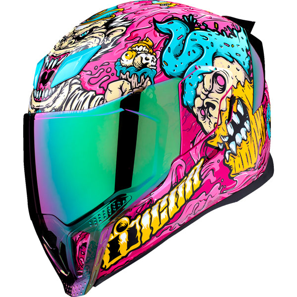 Professional studio photo of Icon - Airflite Snack Attack Helmet; showing helmet shell shape, vent layout, and exterior finish; SKU 0101169; Colors: Pink